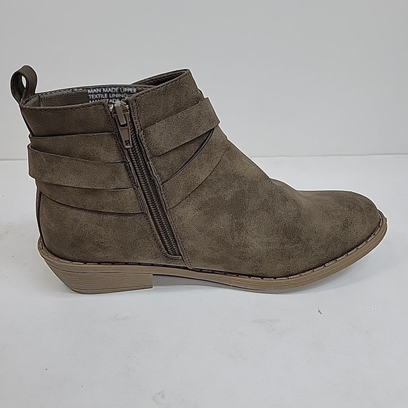 Taupe Wrap Strap Ankle Booties Women's Faux Leather Side Zip Low Heel Comfy - Picture 3 of 7